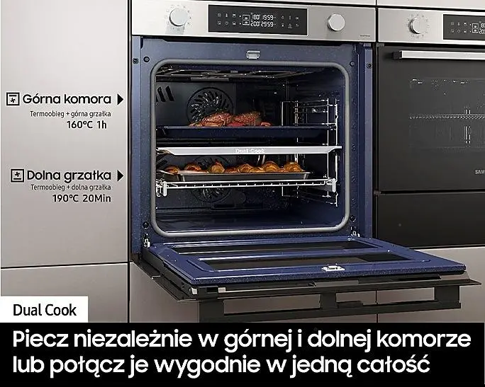 Piekarnik elektryczny parowy Samsung NV7B4545VAS Dual Cook Flex Termoobieg Zdalne sterowanie Srebrny-stal