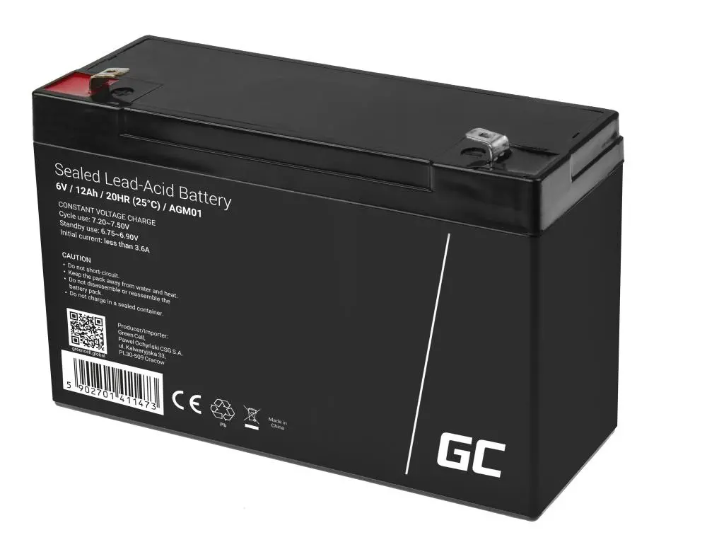 Akumulator Green Cell AGM01 AGM VRLA 6V 12Ah