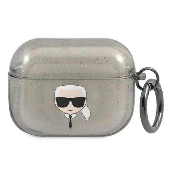 Etui na słuchawki Karl Lagerfeld KLAPUKHGK Glitter Karl`s Head AirPods Pro Cover Czarny