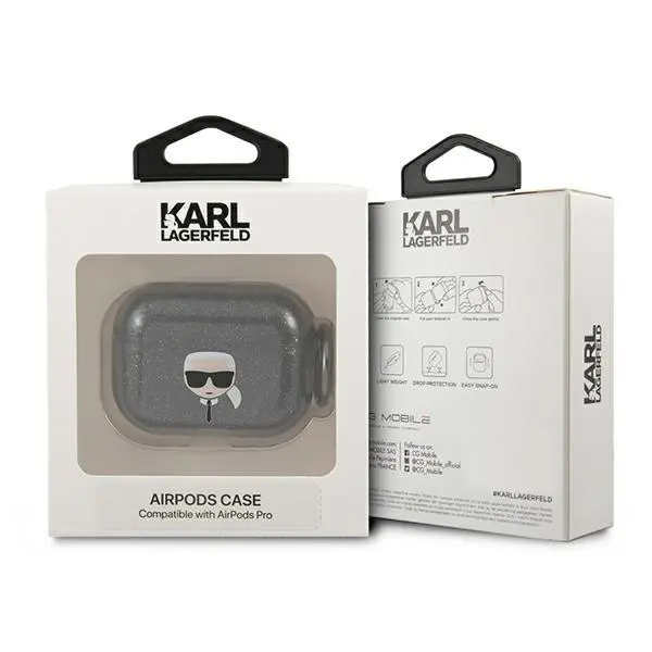 Etui na słuchawki Karl Lagerfeld KLAPUKHGK Glitter Karl`s Head AirPods Pro Cover Czarny