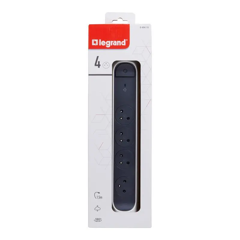Listwa Legrand 049415 4 gniazda 1,5m Biało-grafitowy