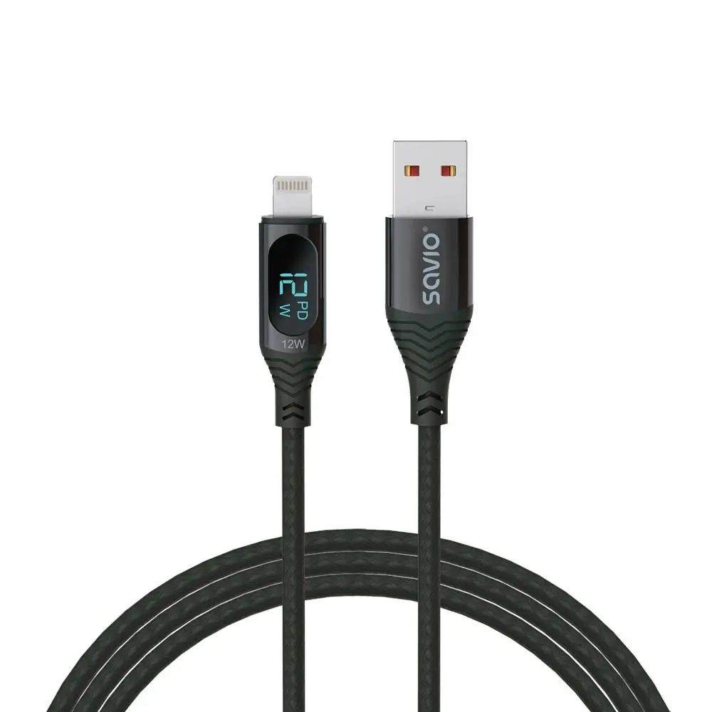 Kabel Savio CL-173 USB-A-LIGHTNING 1M + wyświetlacz cyfrowy Czarny