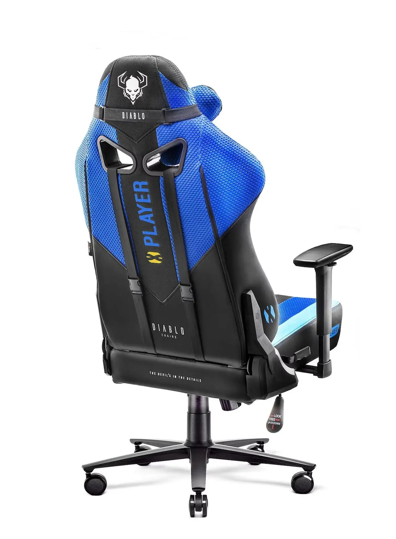 Fotel Diablo Chairs X-Player 2.0 Normal Size Gamingowy do 150kg Skóra ECO Tkanina Czarno-niebieski