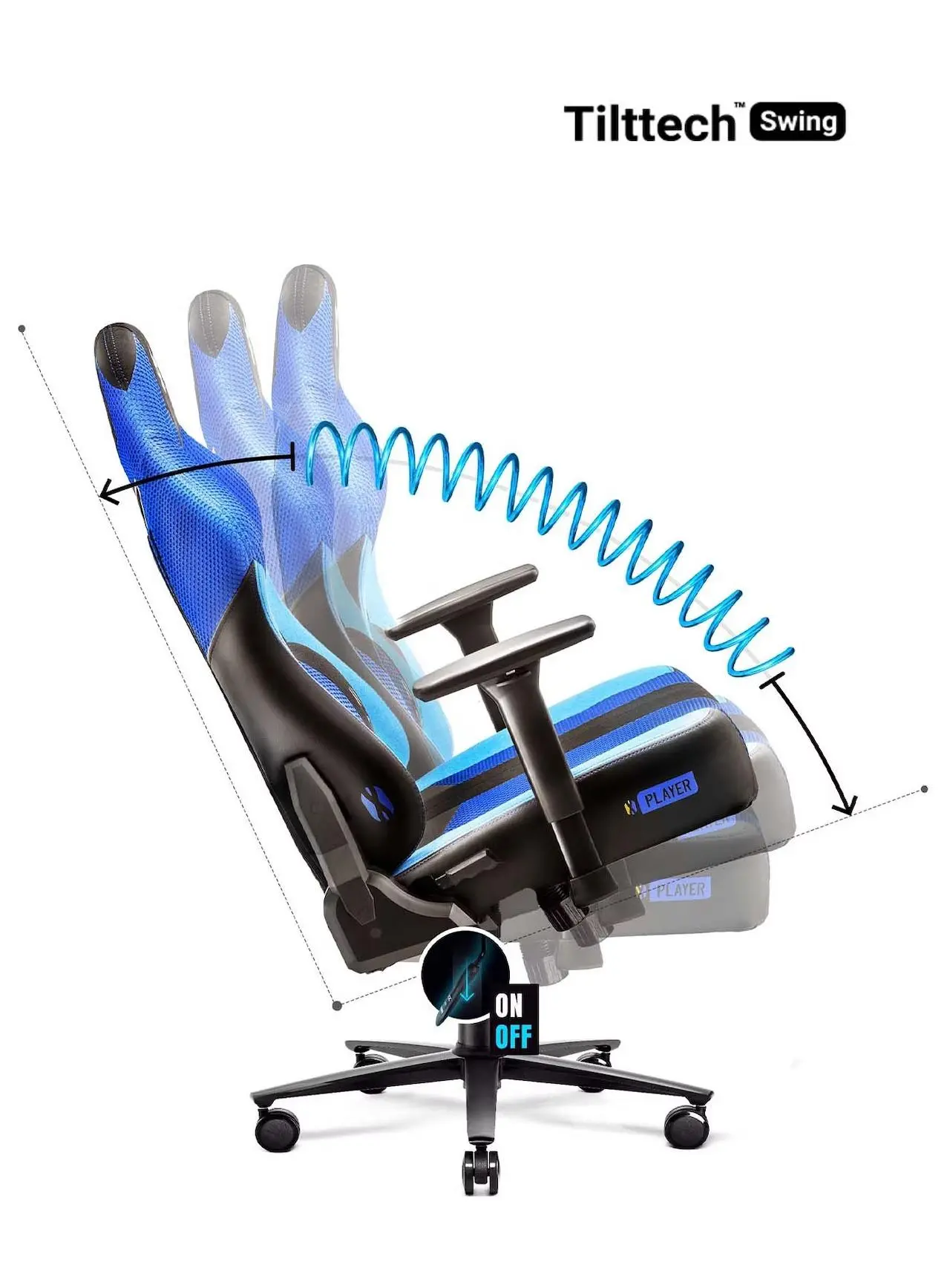 Fotel Diablo Chairs X-Player 2.0 Normal Size Gamingowy do 150kg Skóra ECO Tkanina Czarno-niebieski