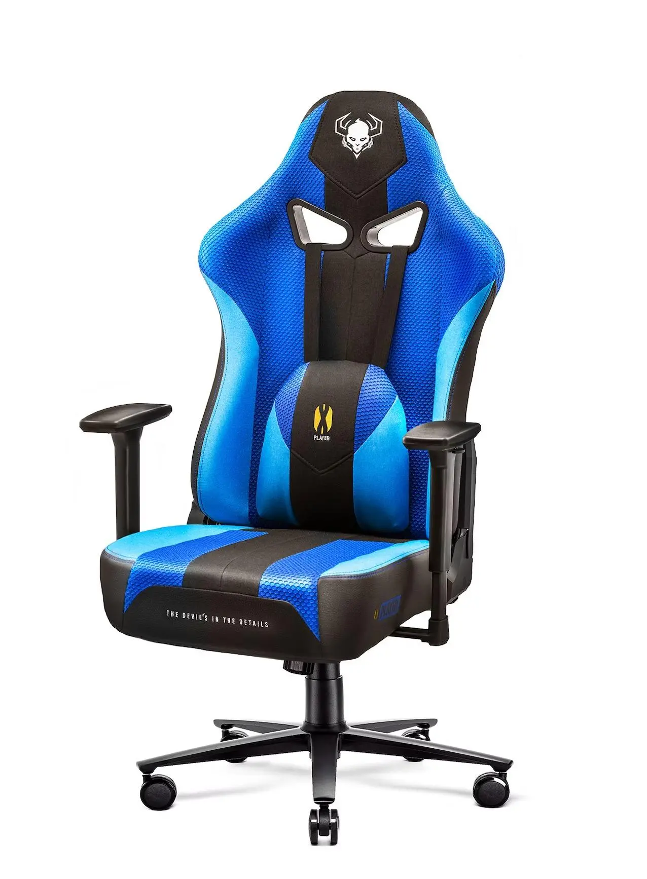Fotel Diablo Chairs X-Player 2.0 Normal Size Gamingowy do 150kg Skóra ECO Tkanina Czarno-niebieski