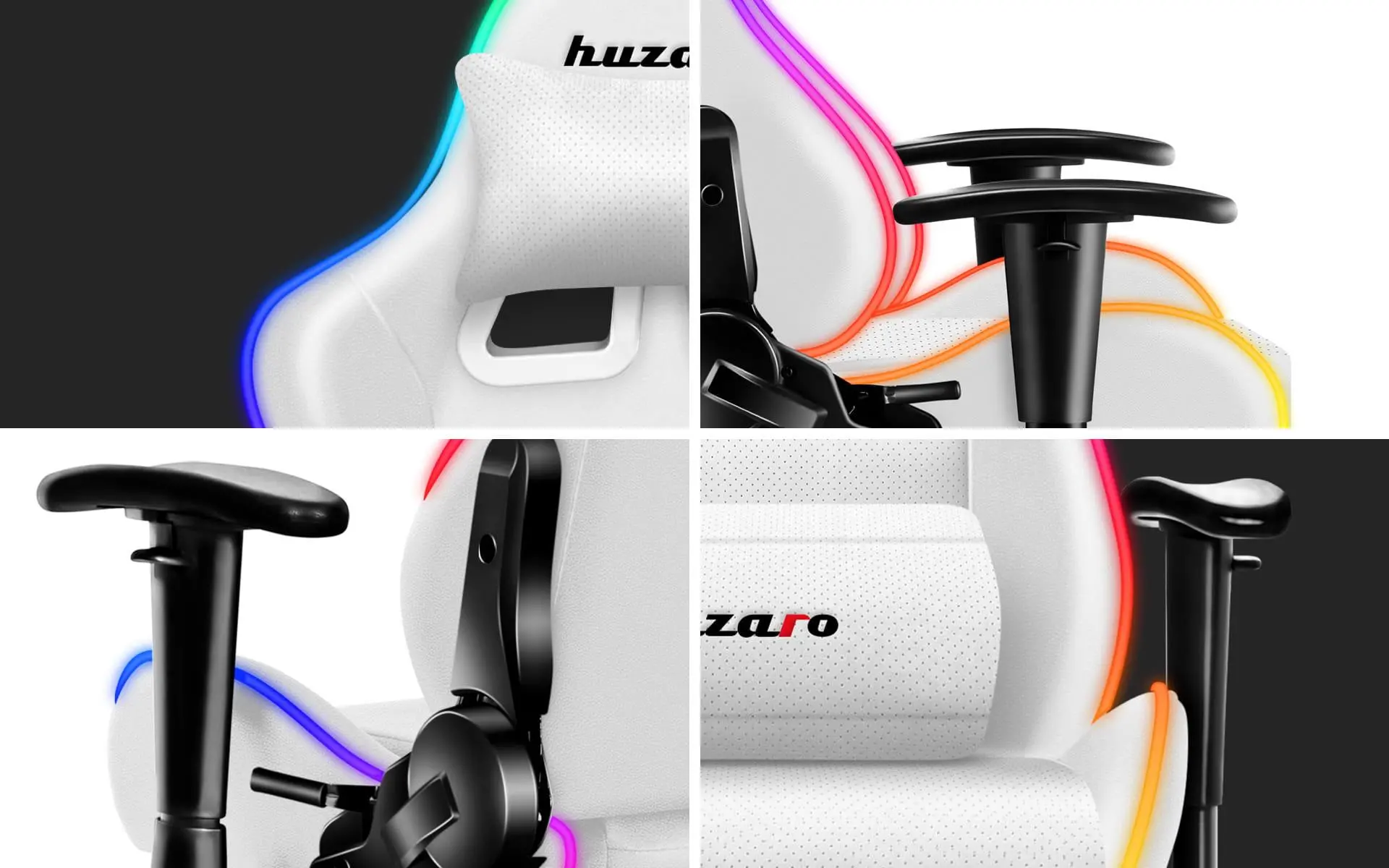 Fotel Huzaro Force 6.0 RGB LED Gamingowy do 130kg Skóra ECO Biały