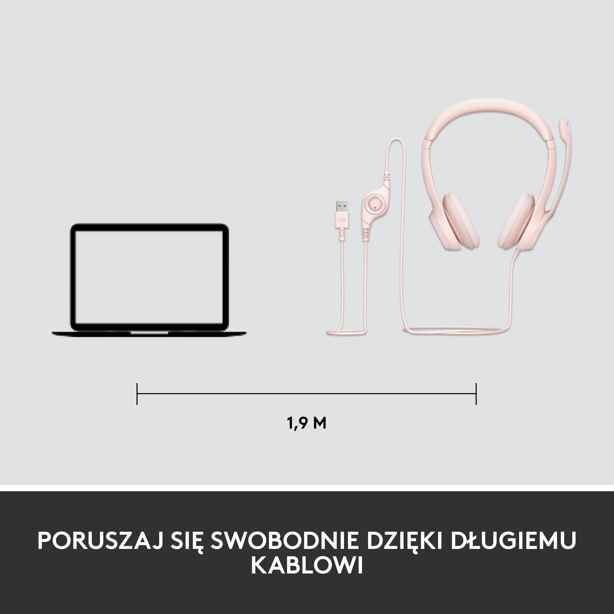 Słuchawki przewodowe z mikrofonem Logitech H390 Nauszne Różowy
