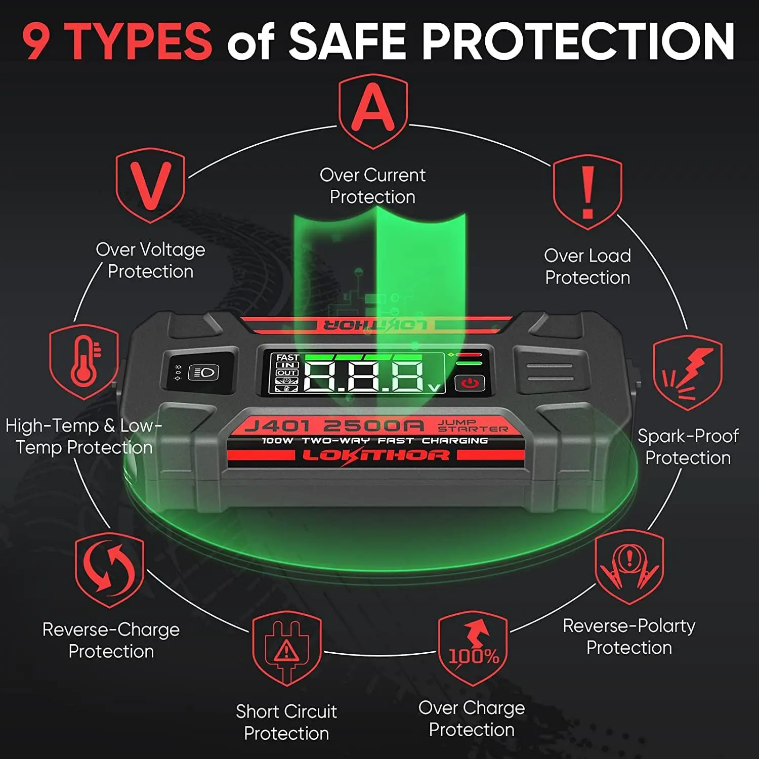 Powerbank Lokithor J401 Jump starter- 2500A 12V 74Wh 100W Czarny
