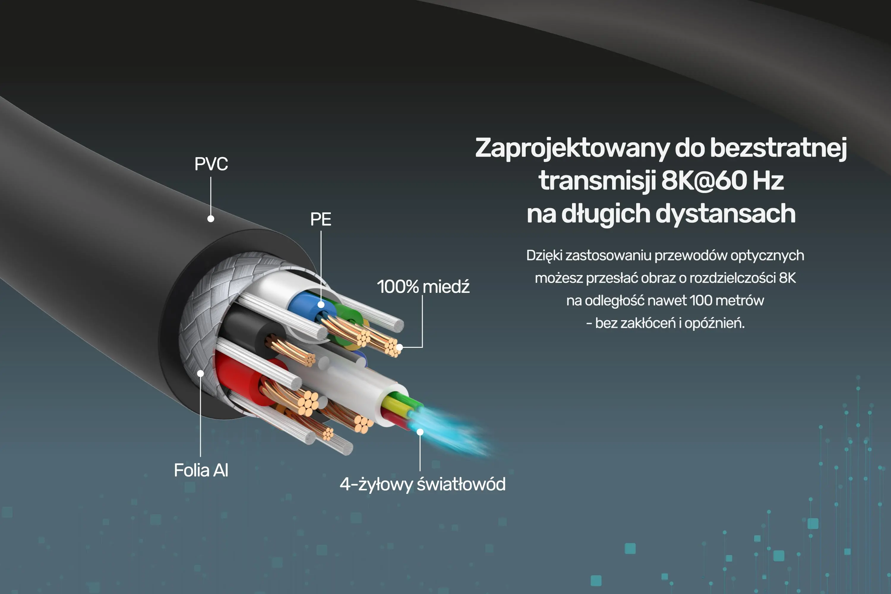 Kabel optyczny HDMI Unitek C11055DGY 80m Czarny