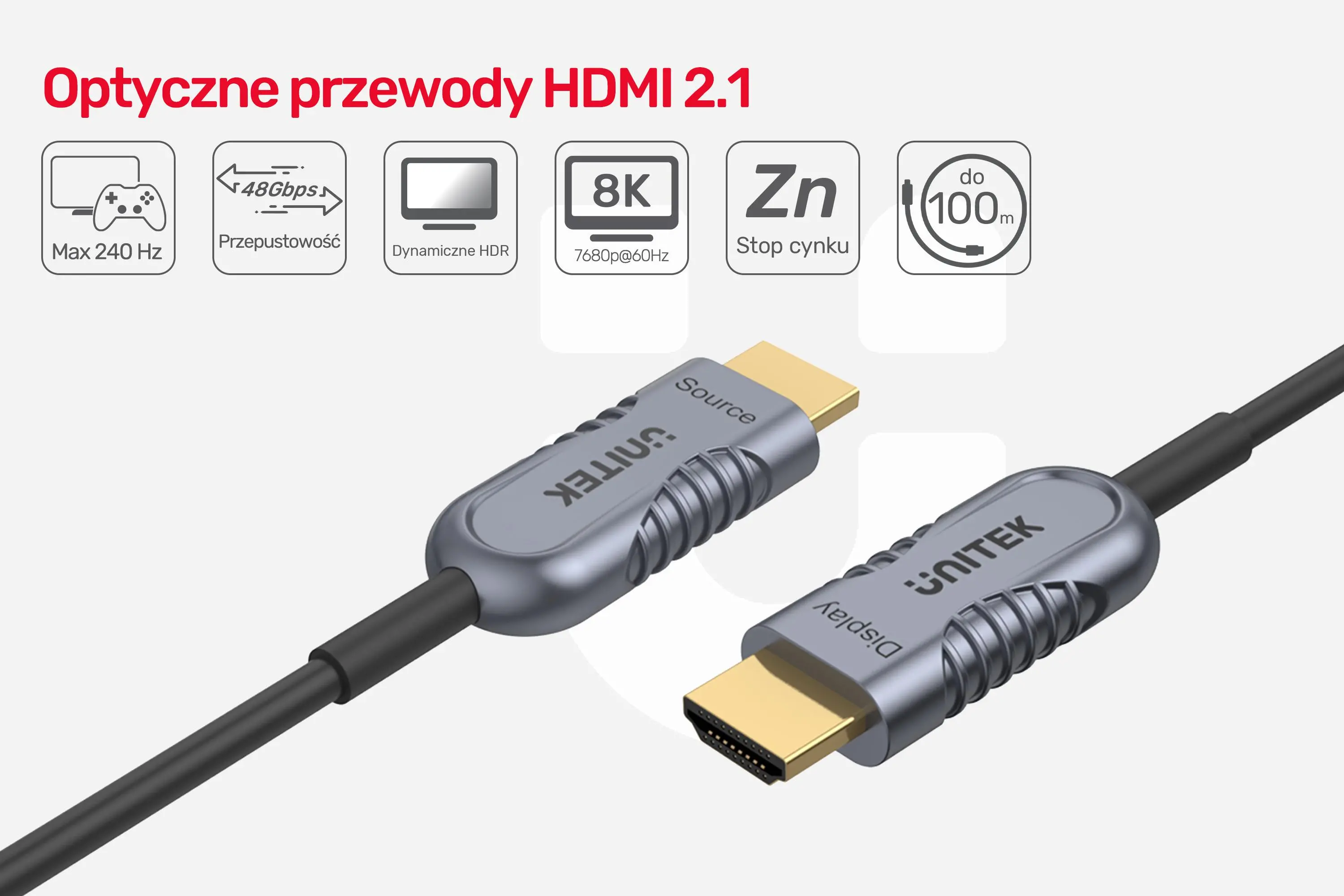 Kabel optyczny HDMI Unitek C11055DGY 80m Czarny