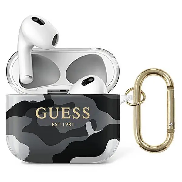 Etui na słuchawki Guess Camo Collection do AirPods 3 Czarny moro