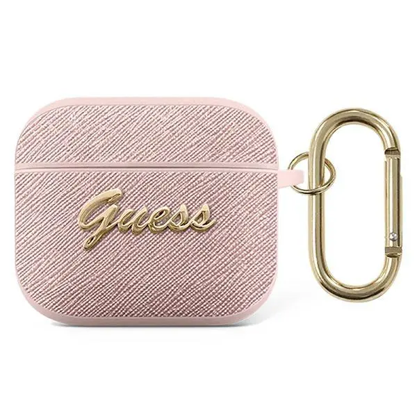 Etui na słuchawki Guess Saffiano Script Metal Collection do AirPods 3 Różowy