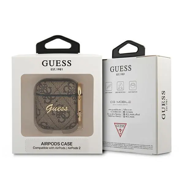 Etui na słuchawki Guess 4G Script Metal Collection GUA24GSMW do AirPods Brązowy