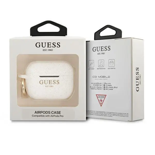 Etui na słuchawki Guess Silicone Glitter do AirPods Pro Biały