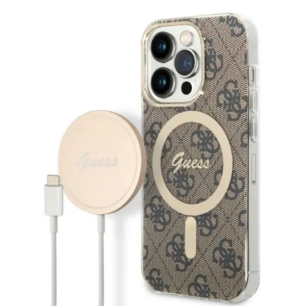 Zestaw Guess GUBPP14LH4EACSW ładowarka indukcyjna + etui 4G Print MagSafe do iPhone 14 Pro