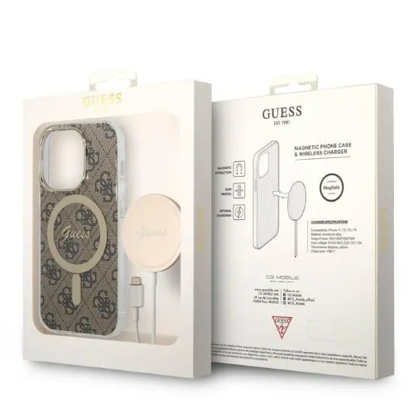 Zestaw Guess GUBPP14LH4EACSW ładowarka indukcyjna + etui 4G Print MagSafe do iPhone 14 Pro