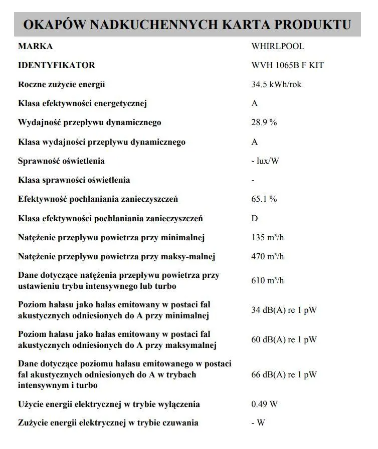 Płyta indukcyjna z okapem Whirlpool WVH 1065B F KIT 65cm