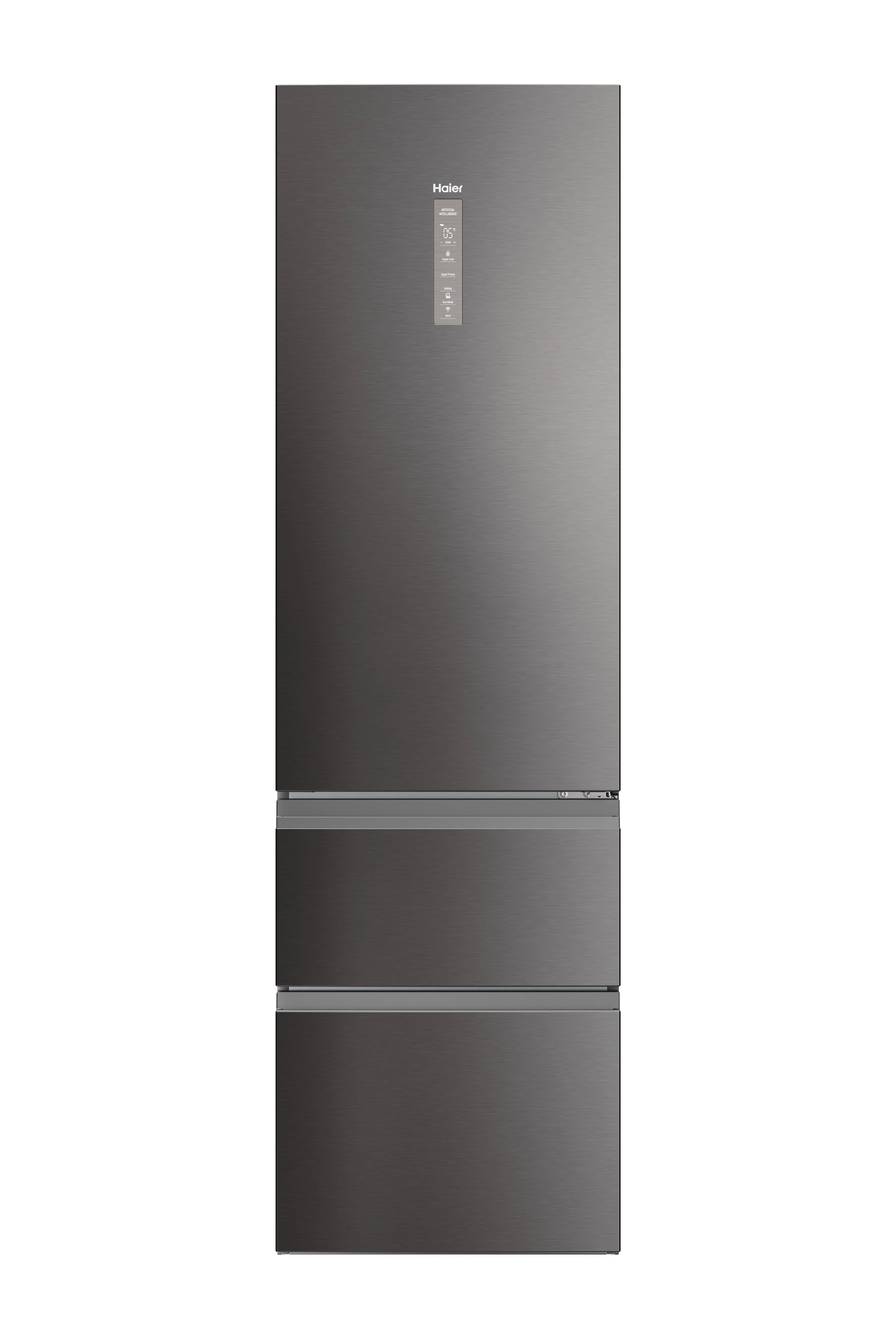 Lodówka Haier Seria 5 HTW5620CNMP Funkcje AI Pełny No Frost 205cm Komora świeżości Zdalne sterowanie Dark Inox
