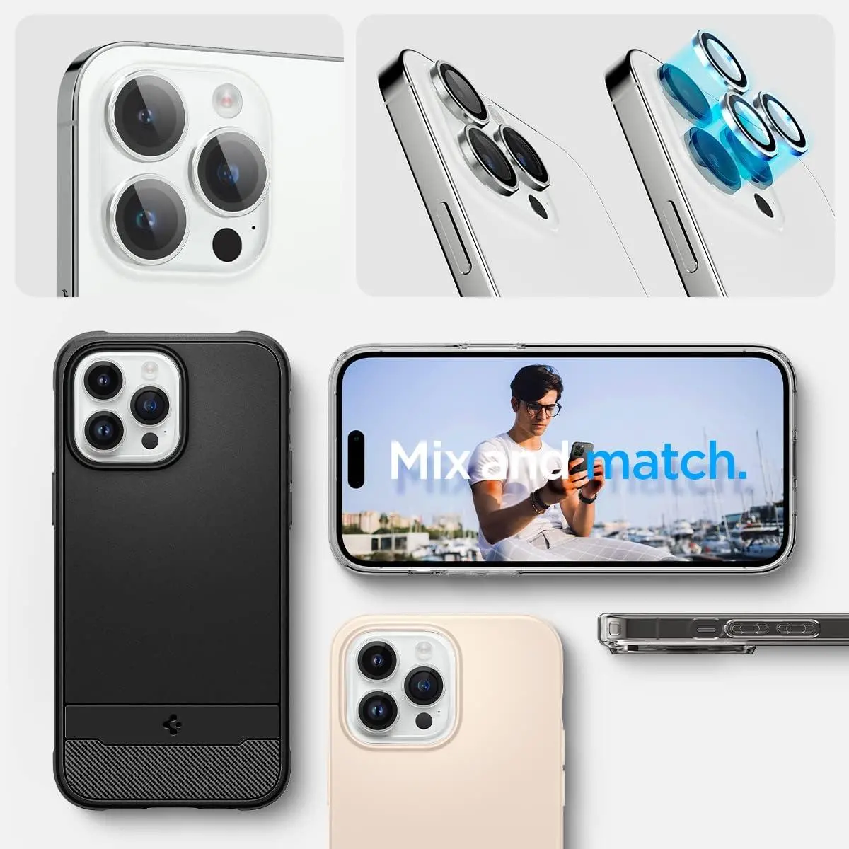 Szkło hartowane Spigen na aparat Glas.tR EZ Fit Optik Pro do iPhone 15 Pro/15 Pro Max/14 Pro/14 Pro Max - 2 pack
