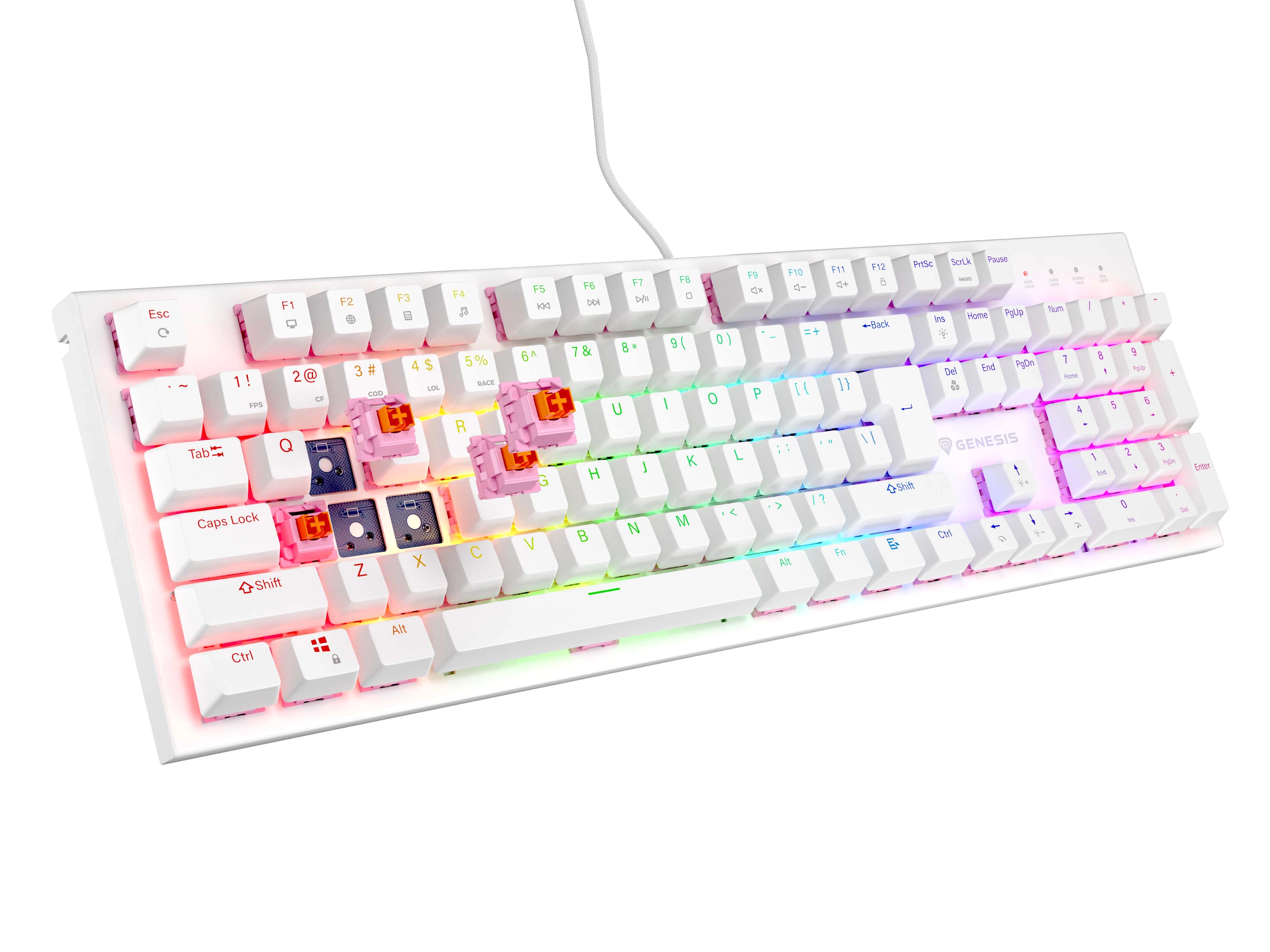 Klawiatura mechaniczna Genesis Thor 303 RGB Outemu Peach Silent Biały