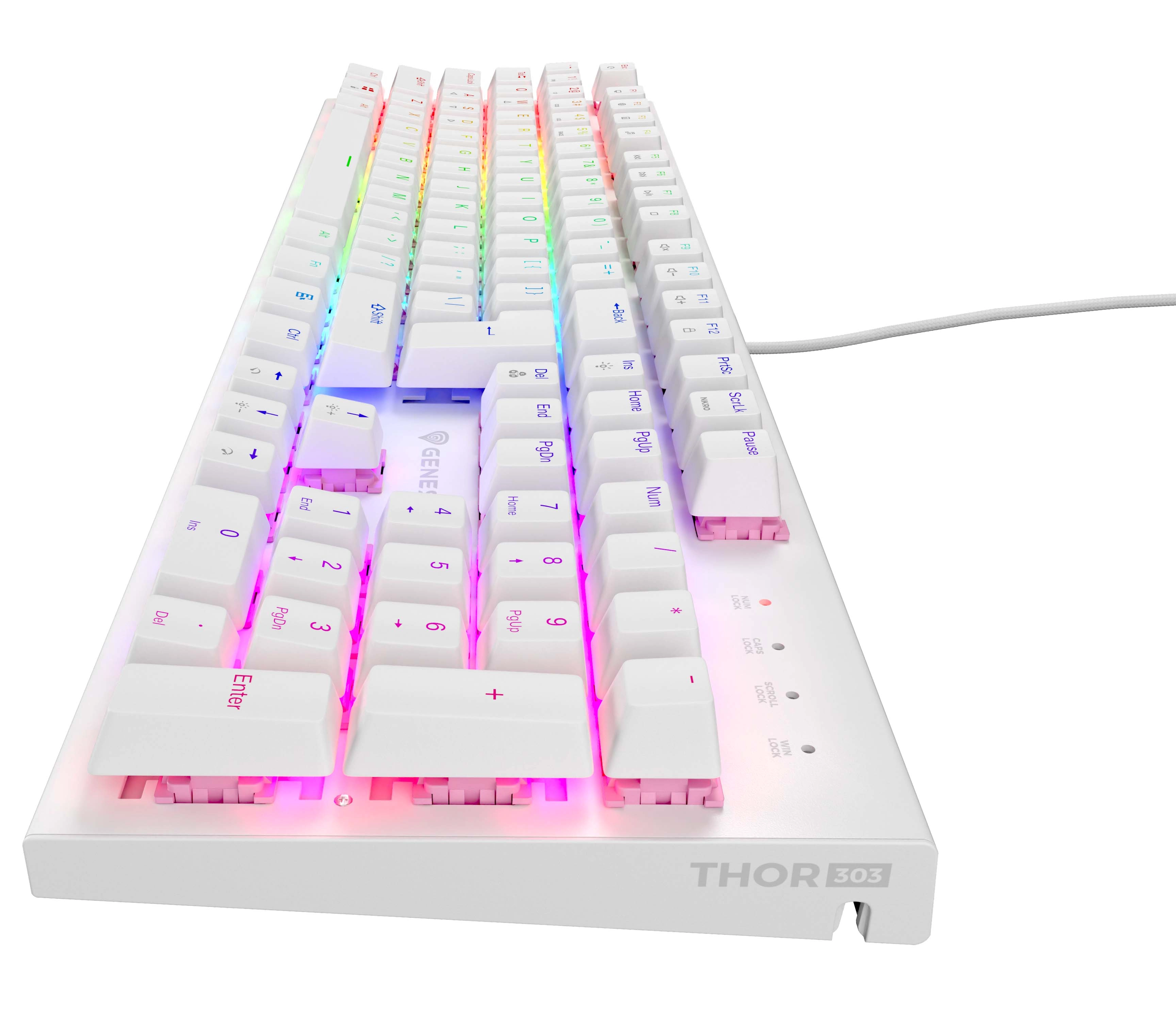 Klawiatura mechaniczna Genesis Thor 303 RGB Outemu Peach Silent Biały