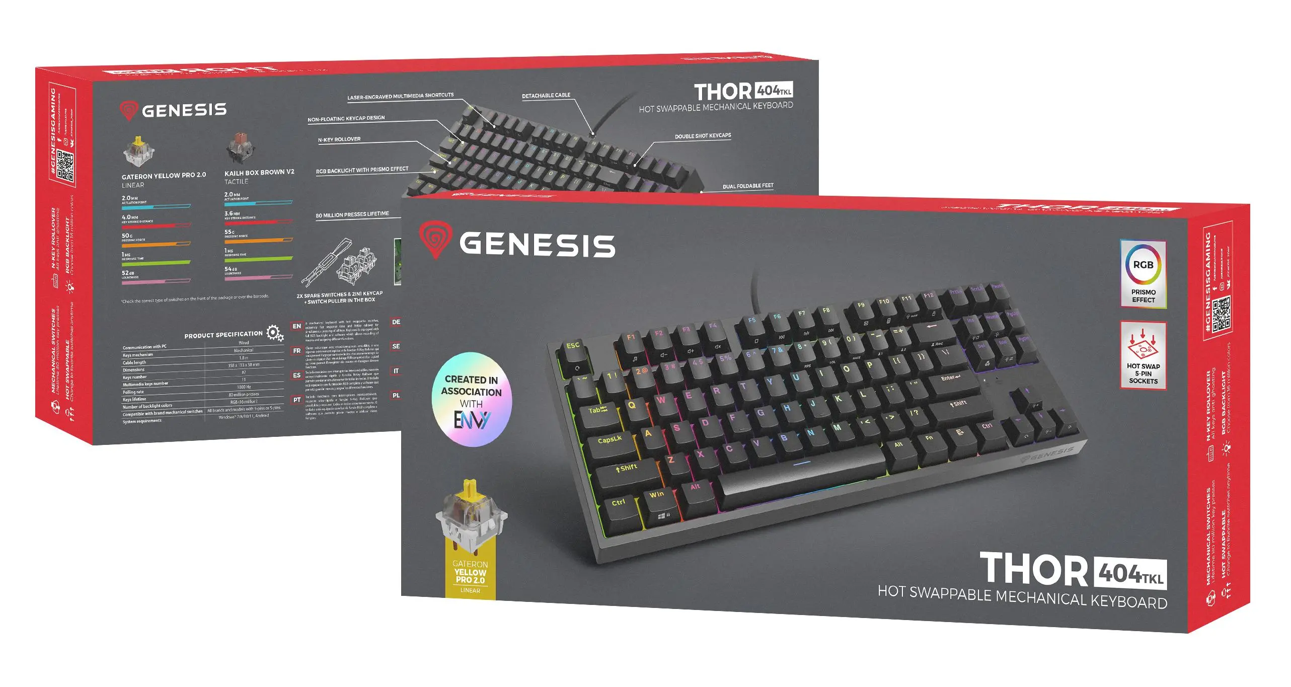 Klawiatura mechaniczna Genesis Thor 404 TKL US RGB Gateron Yellow Pro Czarny