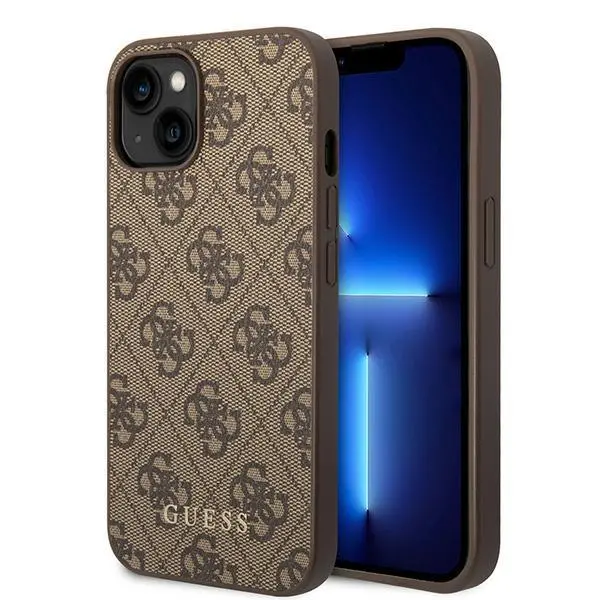 Etui Guess 4G Metal Gold Logo GUHCP15MG4GFBR do iPhone 15 Plus Brązowy