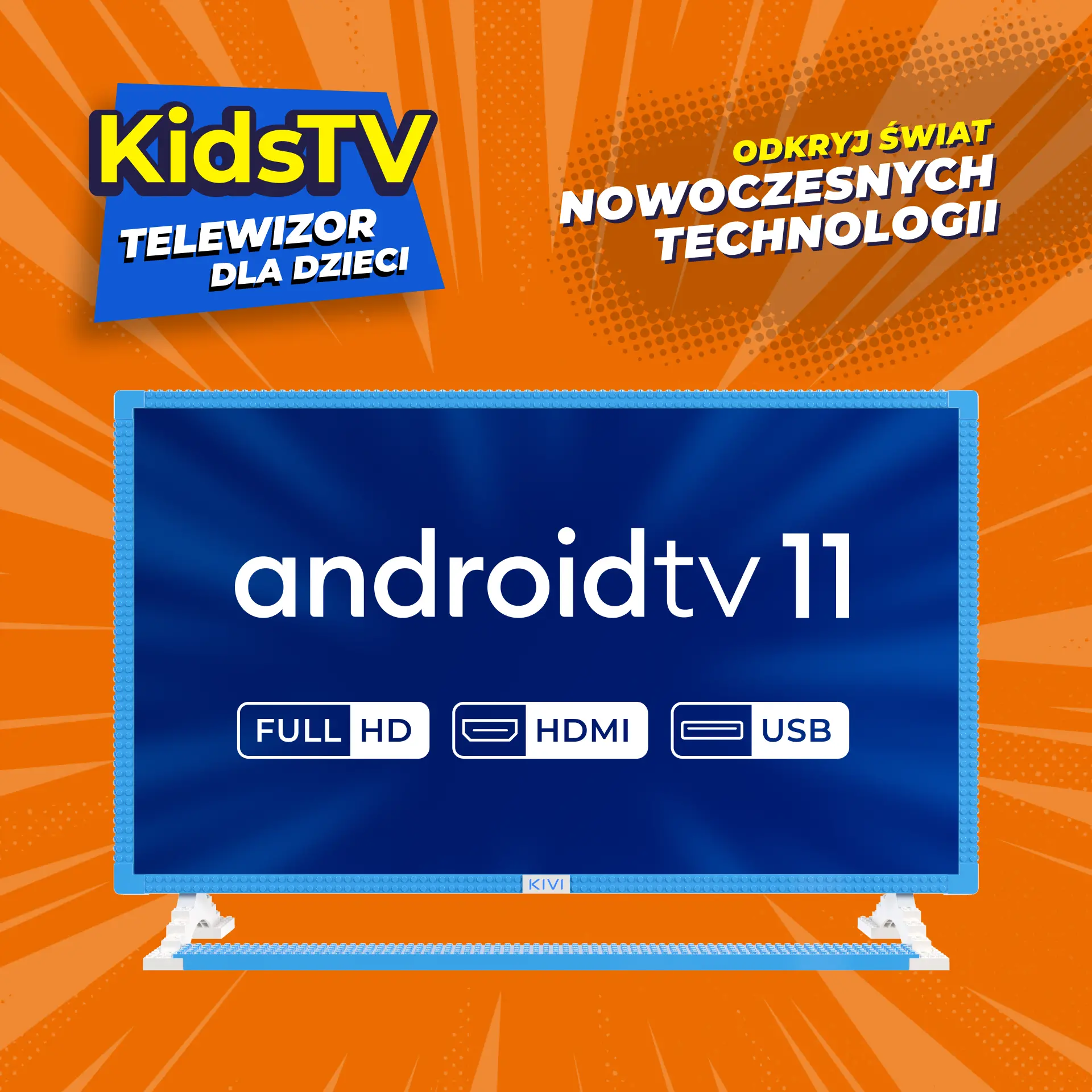 Telewizor KIVI KidsTV dla dzieci  32" LED Full HD Android TV DVB-T2
