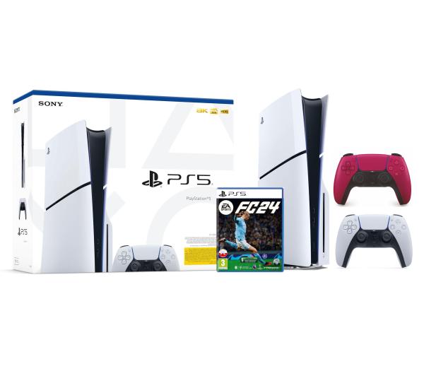 Konsola Sony PlayStation 5 D Chassis (PS5) z napędem 1TB + dodatkowy pad (czerwony) + EA SPORTS FC 24