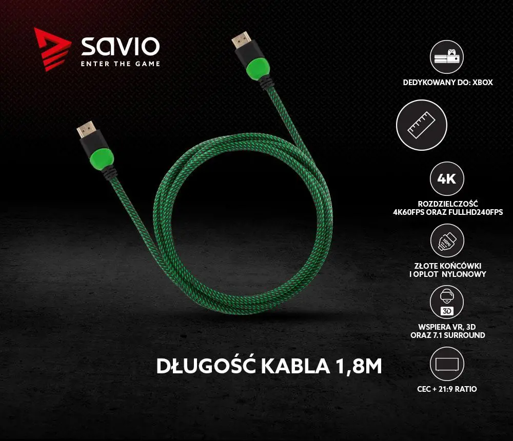Kabel HDMI Savio GCL-03 1,8m Zielony