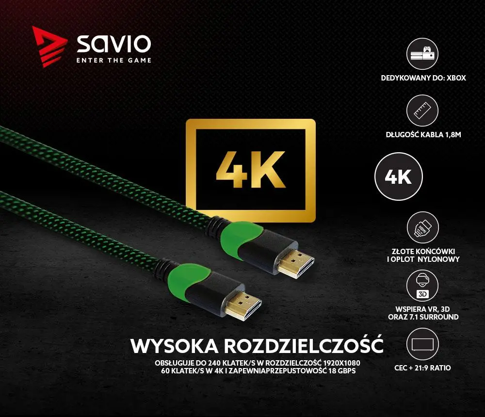 Kabel HDMI Savio GCL-03 1,8m Zielony