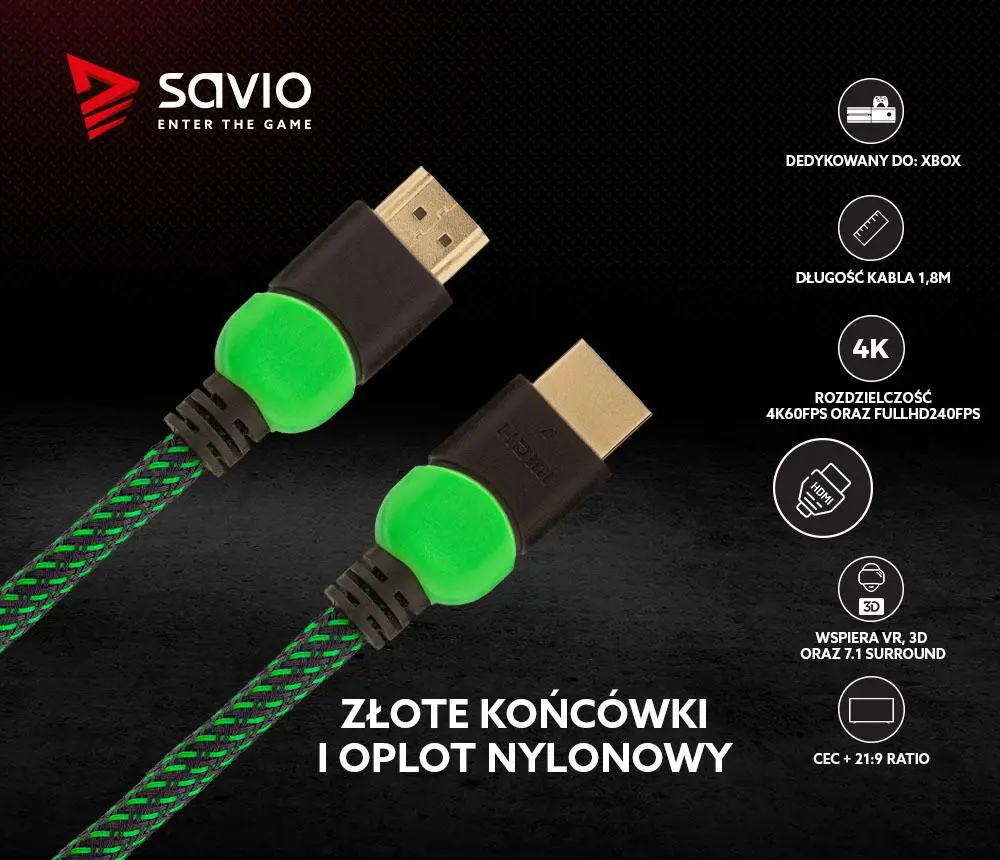Kabel HDMI Savio GCL-03 1,8m Zielony