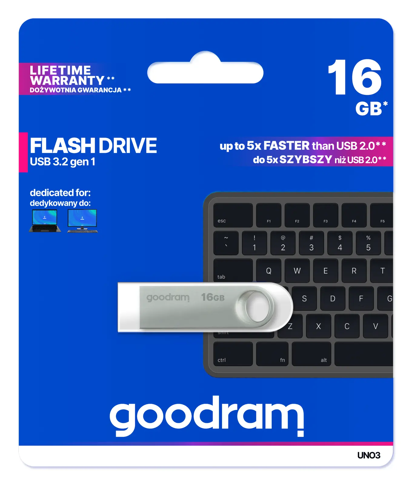 PenDrive GoodRam UNO3 16GB USB 3.2 Srebrny