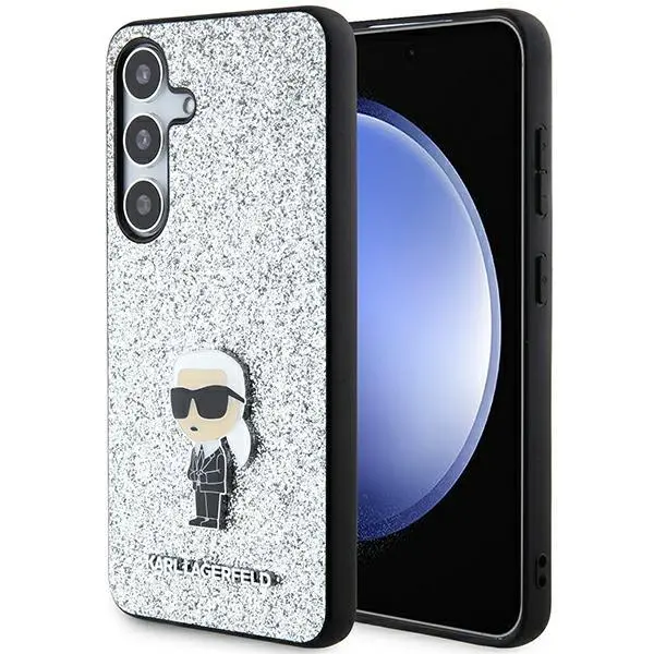 Etui Karl Lagerfeld Glitter Ikonik Logo Metal Pin do Samsung Galaxy S24+ Srebrny