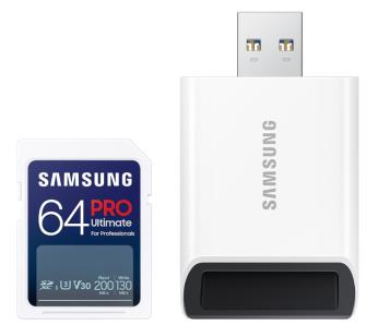 Karta pamięci Samsung PRO Ultimate 2023 SD 64GB 200/130MB/s U3 V30 + czytnik