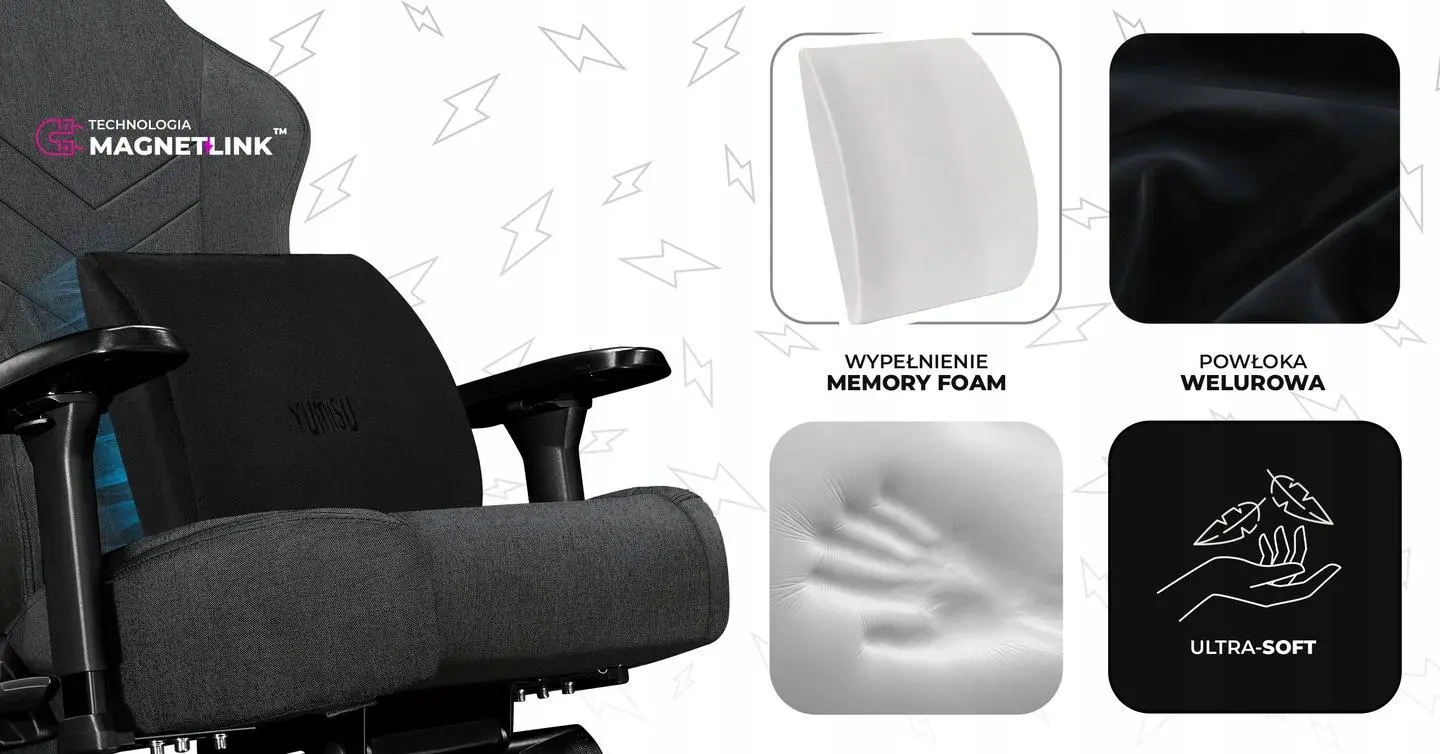 Fotel Yumisu 2053 Magnetic Materiał Biurowy do 150kg Tkanina Szaro-czarny