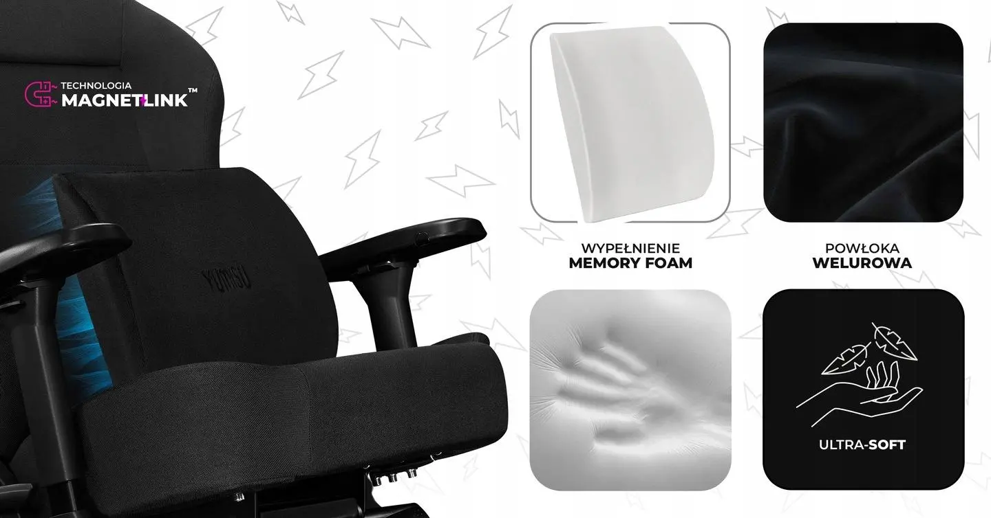 Fotel Yumisu 2054 Magnetic Materiał Biurowy do 150kg Tkanina Czarny