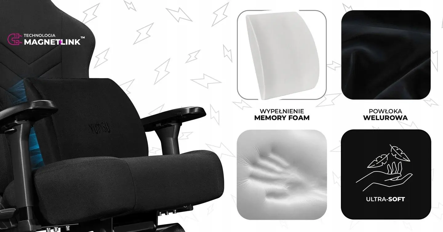 Fotel Yumisu 2053 Magnetic Materiał Biurowy do 150kg Tkanina Czarny