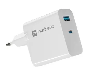 Ładowarka sieciowa Natec Ribera GaN 1xUSB-A+1xUSB-C 65W Biały