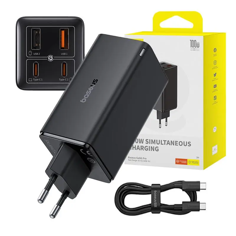 Ładowarka sieciowa Baseus GaN6 Pro 100W Czarny