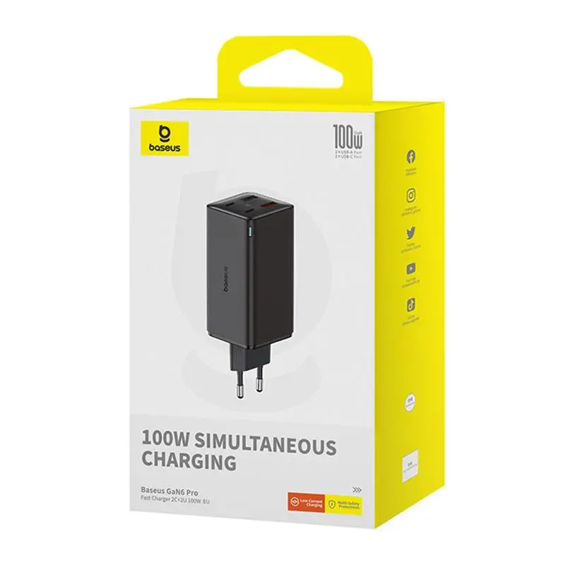 Ładowarka sieciowa Baseus GaN6 Pro 100W Czarny
