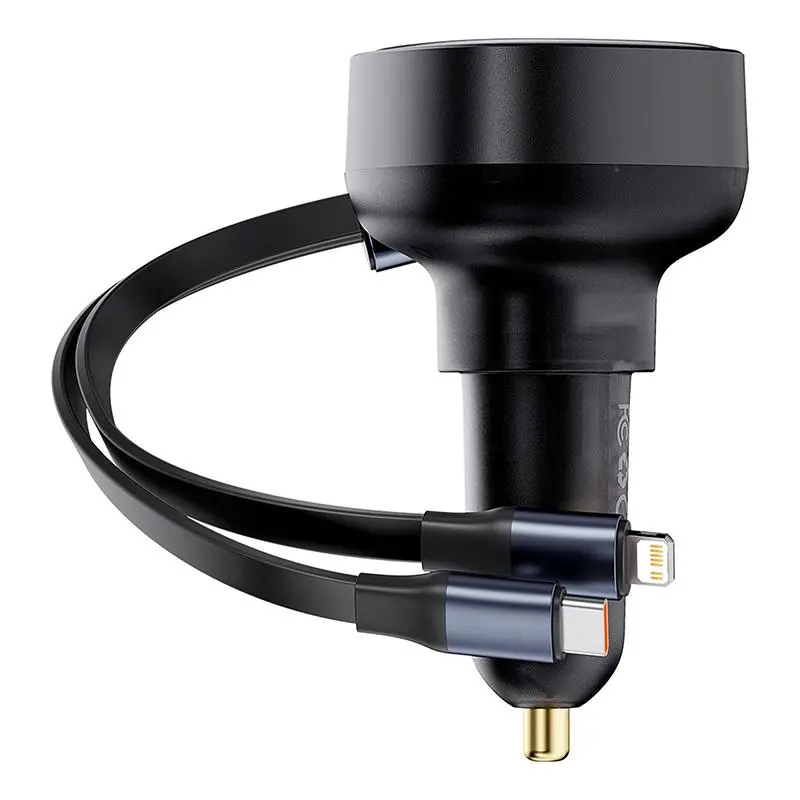 Ładowarka samochodowa Baseus Enjoyment USB z kablem USB-C i Lightning 60W Czarny