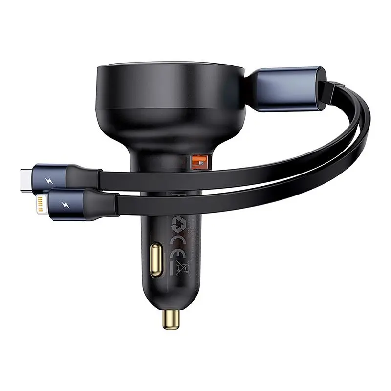Ładowarka samochodowa Baseus Enjoyment USB z kablem USB-C i Lightning 60W Czarny