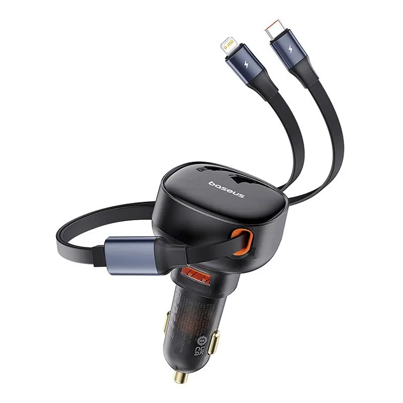 Ładowarka samochodowa Baseus Enjoyment USB z kablem USB-C i Lightning 60W Czarny
