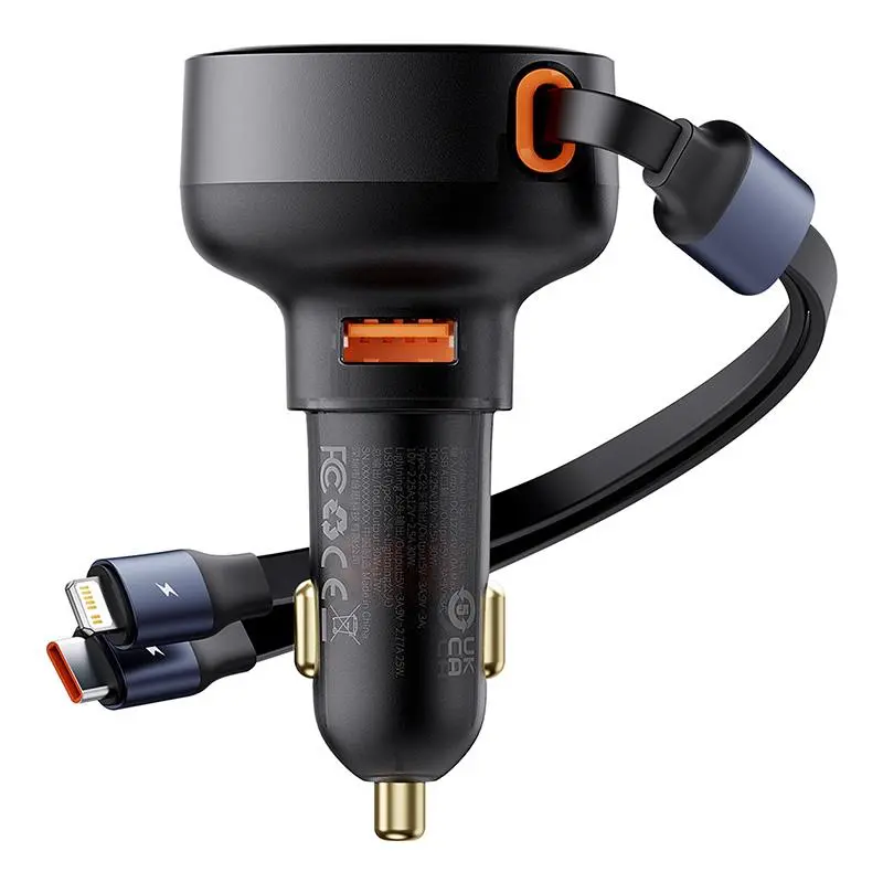 Ładowarka samochodowa Baseus Enjoyment USB z kablem USB-C i Lightning 60W Czarny