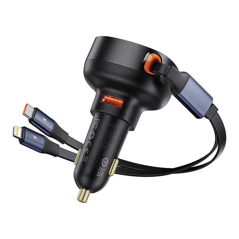Ładowarka samochodowa Baseus Enjoyment USB z kablem USB-C i Lightning 60W Czarny