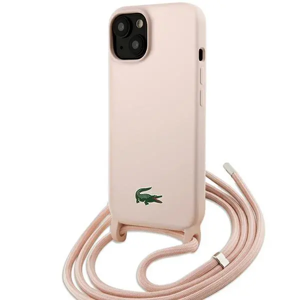 Etui Lacoste Silicone Cord do iPhone 15 Jasnoróżowy