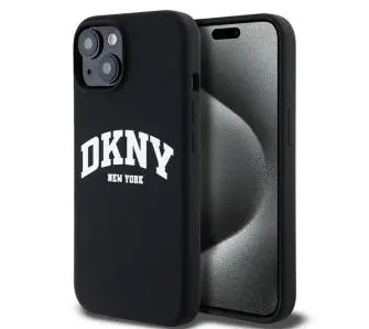 Etui DKNY Liquid Silicone White Printed Logo MagSafe do iPhone 14 Czarny