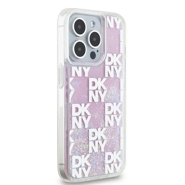 Etui DKNY Hardcase Liquid Glitter Multilogo do iPhone 15 Pro Różowy