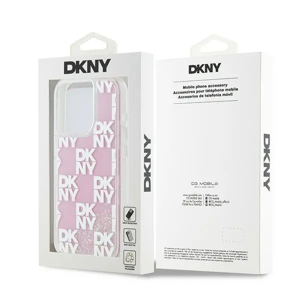 Etui DKNY Hardcase Liquid Glitter Multilogo do iPhone 15 Pro Różowy